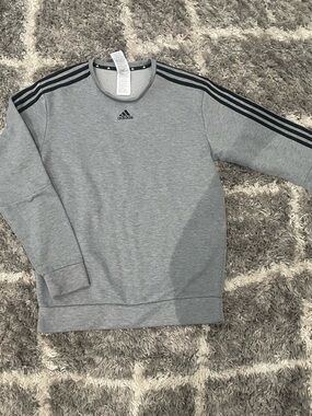 Adidas Men’s Gray Crewneck Sweatshirt with Signature 3-Stripes